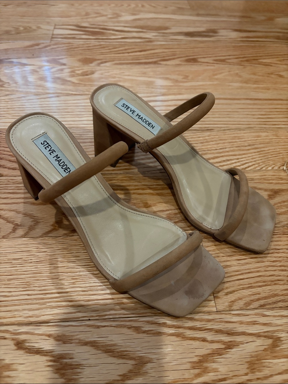 Steve Madden Beige/Tan Double-Strap Block Heel Sandals